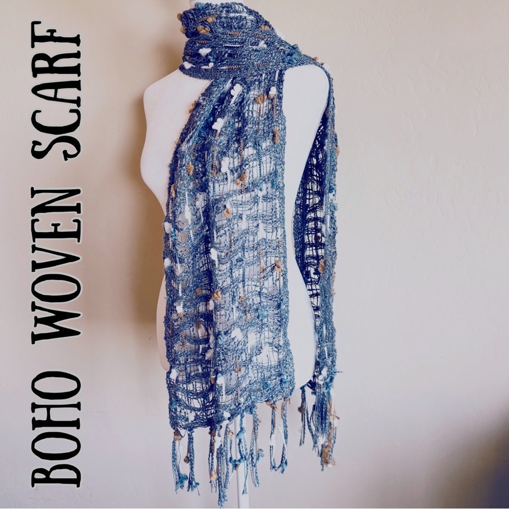 Boho Woven Textured Gray Scarf